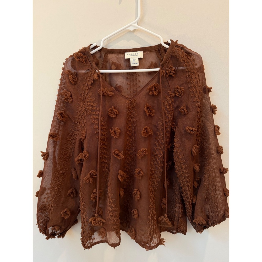 Small Calypso St. Barth blouse features delicate 3D tassel flower embellishments